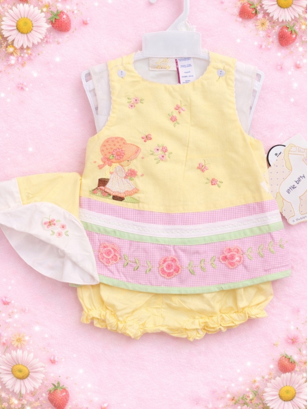 Yellow Pink Floral Embroidered precious moment Dress Set upcycle